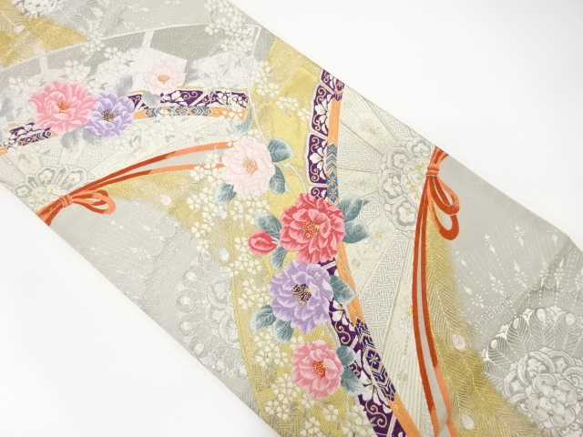 JAPANESE KIMONO / ANTIQUE FUKURO OBI / SILK / WOVEN CAMELLIA